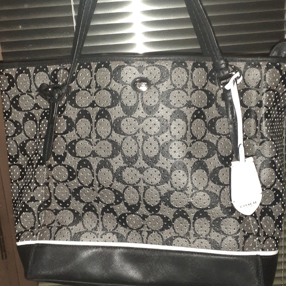 COACH, Peyton Perforated PVC Zip Tote, Black and